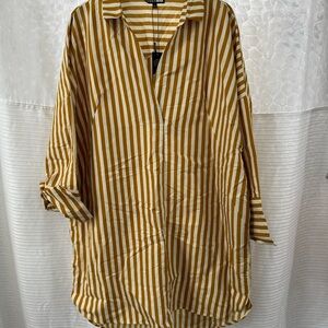 Fashion Nova Mustard and White Striped Shirt